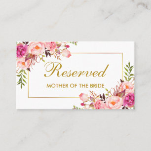 Aquarellfarben Rosa Floral Gold Hochzeitsreservier Platzkarte