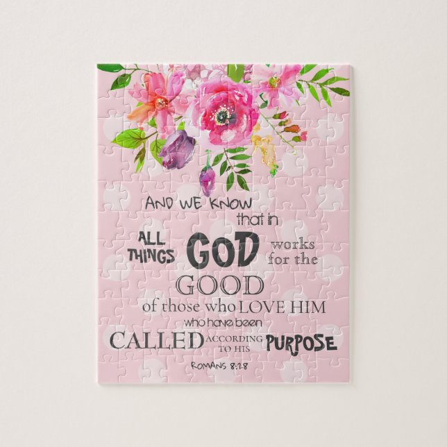 Aquarellfarben Rosa Florroman 8:28 Bibelverse (Vertikal)