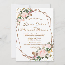 Aquarellfarben Rosa & Gold Boho Chic Blumenzehen Einladung