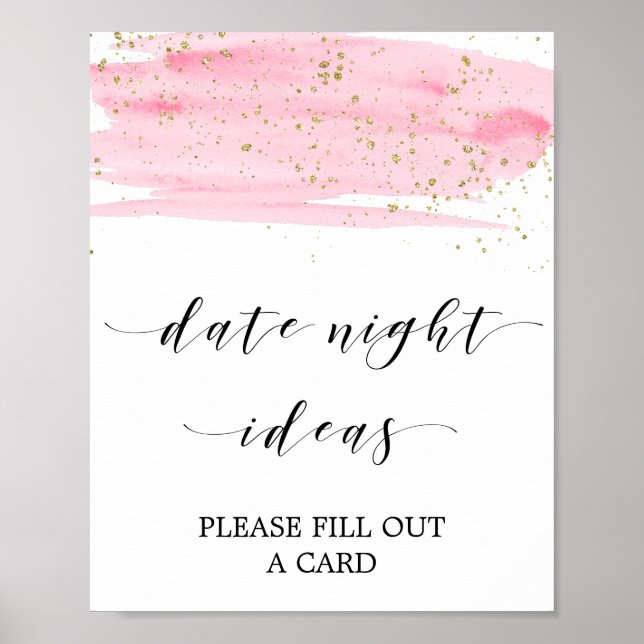 Aquarellfarben Rosa & Gold Datum Nachttischlampen  Poster (Vorne)