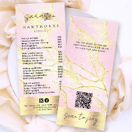 Aquarellfarben Rosa Gold Foil Preisliste Scan Pay  Werbekarte