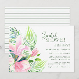 Aquarellfarben Rosa Magnolia Blume Brautparty Einladung