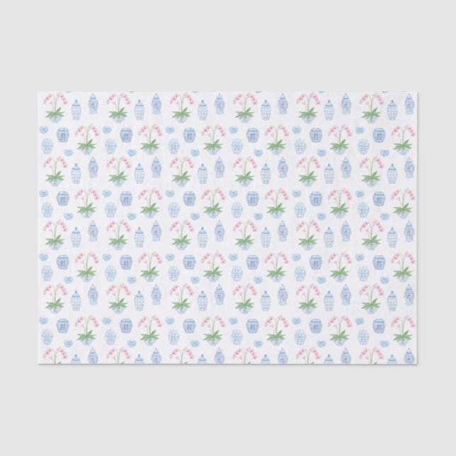 Aquarellfarben Rosa Orchideen Blau und Weiße Ingwe Seidenpapier (Vorderseite)