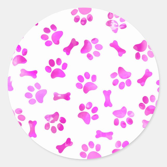Aquarellfarben Rosa Paw Prints Runder Aufkleber (Vorderseite)