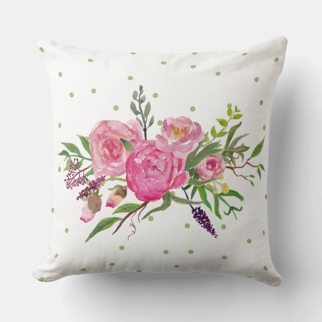 Aquarellfarben Rosa Peonies Akzente Pillow Kissen (Vorderseite)