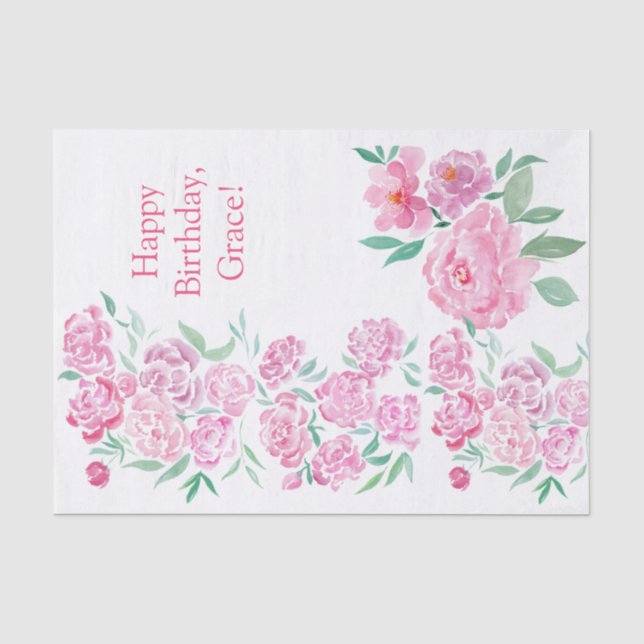 Aquarellfarben Rosa Peonies - Happy Birthday Perso Seidenpapier (Vorderseite)