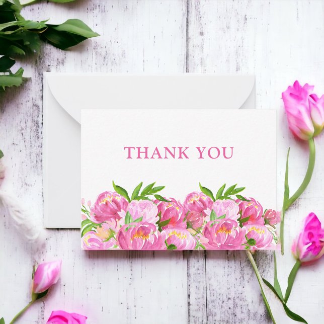 Aquarellfarben Rosa Peonies Vielen Dank Mitteilungskarte (Von Creator hochgeladen)