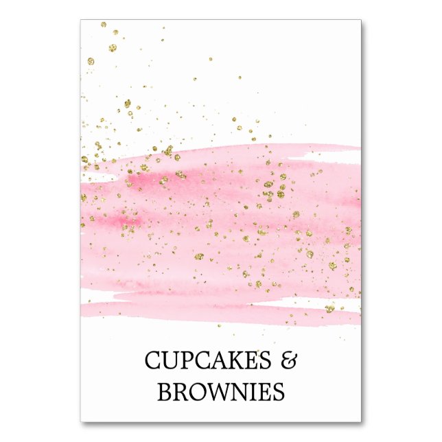 Aquarellfarben Rosa Rosa Blush und Gold Food Zent  Tischnummer (Vorderseite)