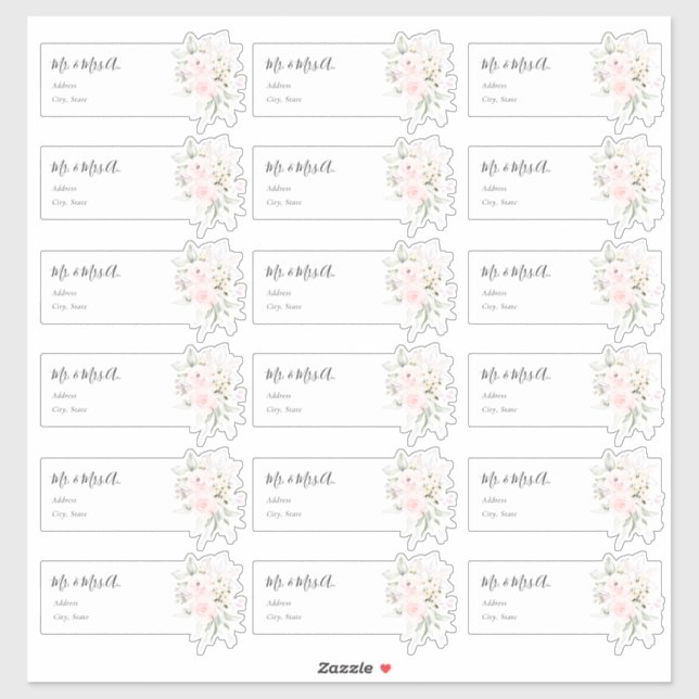 Aquarellfarben Rosa Rosen Gastadressen Labels (Blatt)