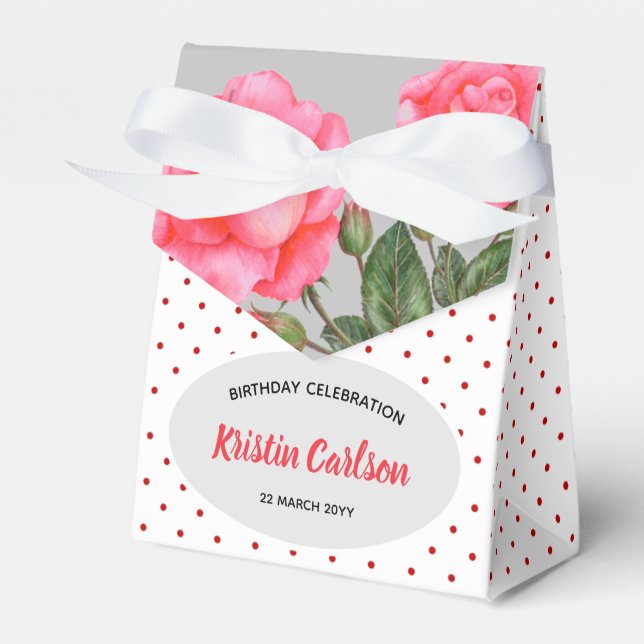 Aquarellfarben Rosa Rosenrot Weißer Polka Dots Mus Geschenkschachtel (Vorderseite)