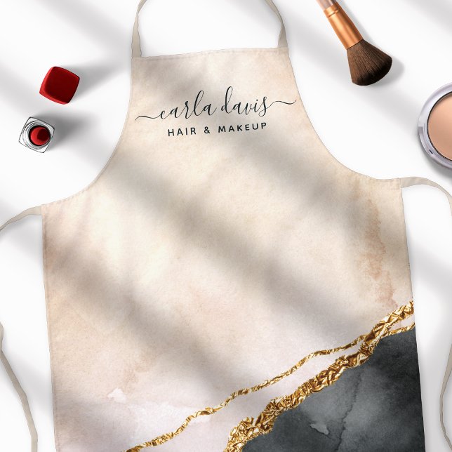 Aquarellfarben Rosa Schwarzes Gold Marmorgeschäft Schürze (Von Creator hochgeladen)