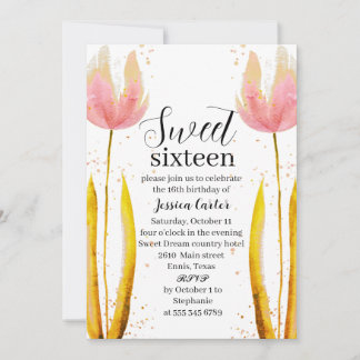 Aquarellfarben Rosa Tulips Bläsersüß 16 Sechzehn Einladung
