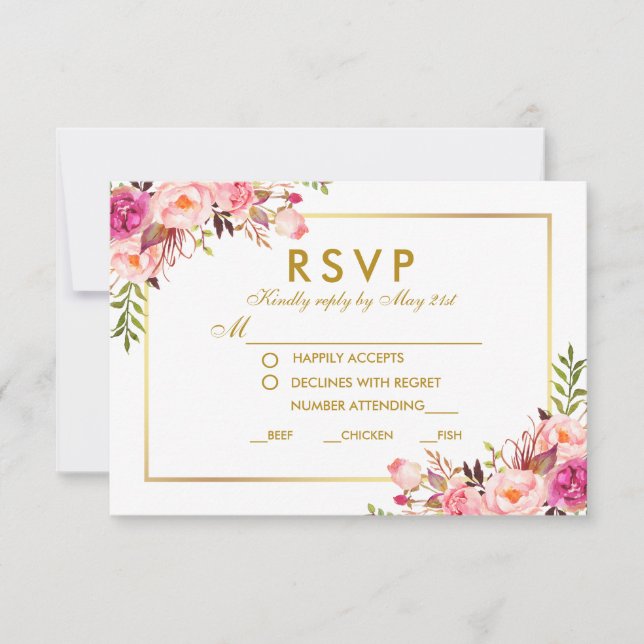 Aquarellfarben Rosa UAWG Hochzeit Gold RSVP Karte (Vorderseite)