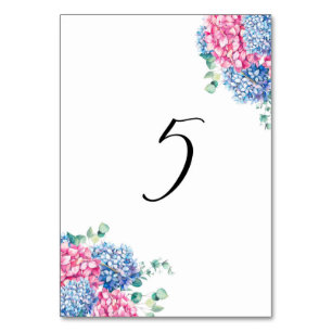 Aquarellfarben Rosa und Blaue Hydrangeas Tabelle 5 Tischnummer