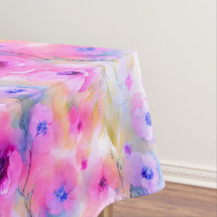 Aquarellfarben Rosa und Blauer Flora Französischer Tischdecke