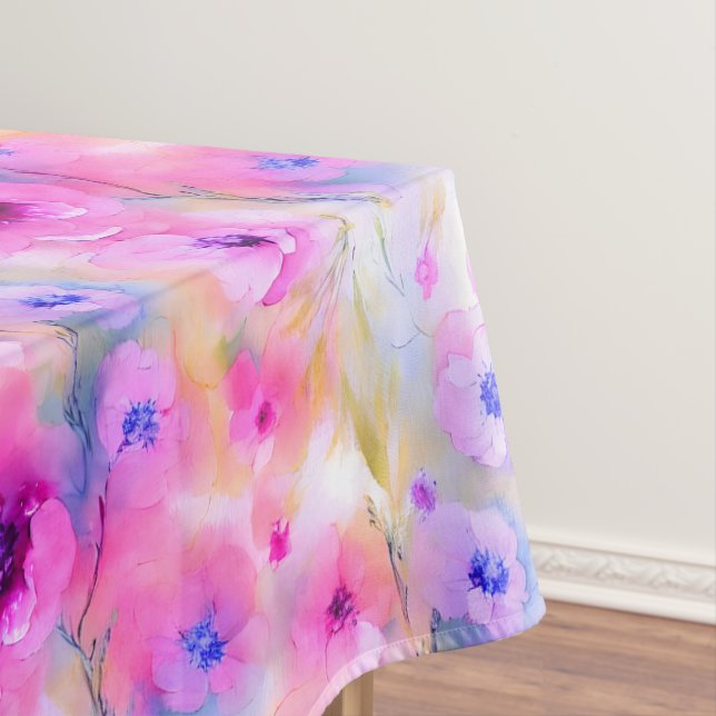 Aquarellfarben Rosa und Blauer Flora Französischer Tischdecke (Beispiel)