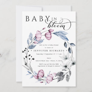 Aquarellfarben Rosa und Blüten Babydusche Einladung