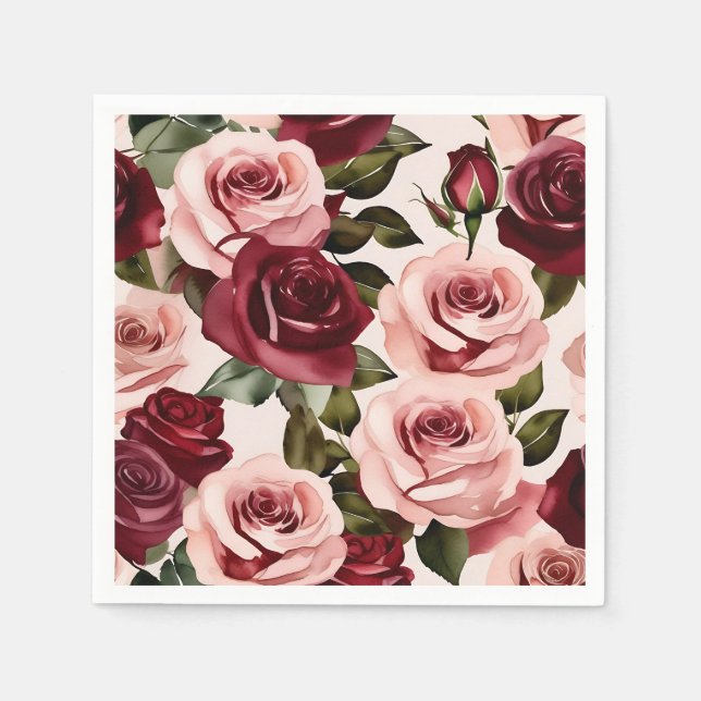 Aquarellfarben Rosa und Burgund Serviette (Vorderseite)
