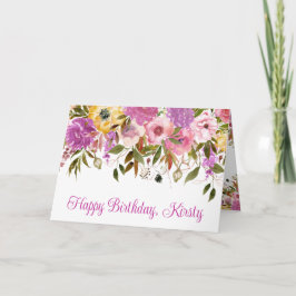 Aquarellfarben Rosa und Gelbe Frühlingsblumen Gebu Karte