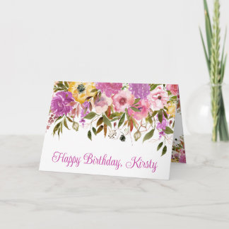 Aquarellfarben Rosa und Gelbe Frühlingsblumen Gebu Karte