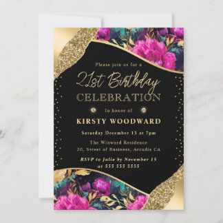Aquarellfarben Rosa und Gold Blume 21. Geburtstag Einladung