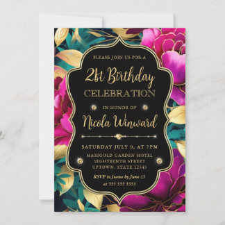 Aquarellfarben Rosa und Gold Blume 21. Geburtstag Einladung
