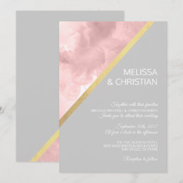 Aquarellfarben Rosa und Grau Goldfolie Hochzeit Einladung