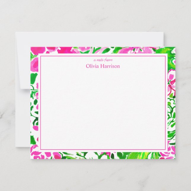 Aquarellfarben, rosa und grüne Blütenpflanzen, kun Mitteilungskarte (Vorderseite)