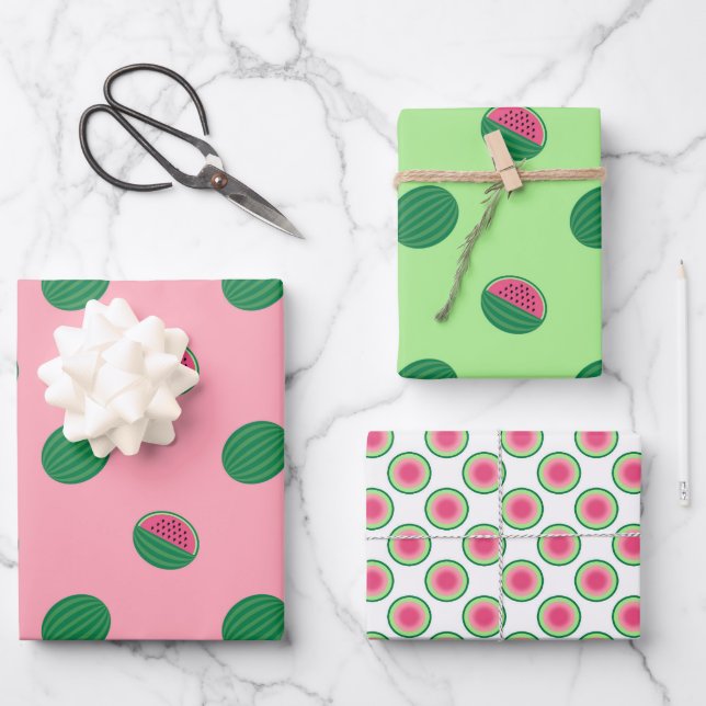 Aquarellfarben Rosa und Grüne Wassermelonen Geschenkpapier Set (Vorderseite)