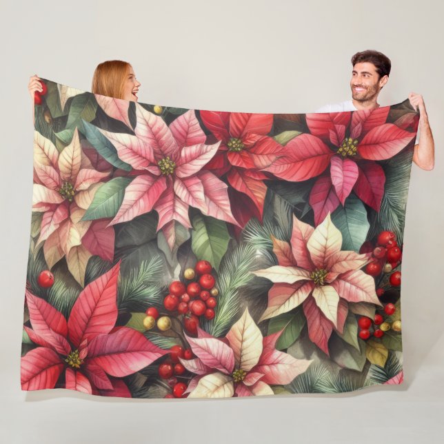 Aquarellfarben Rosa und Rote Poinsettia Fleecedecke (Beispiel)