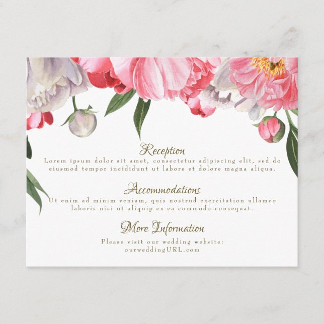 Aquarellfarben Rosa und Weiße Zinnblüten Hochzeits Begleitkarte (Vorderseite)