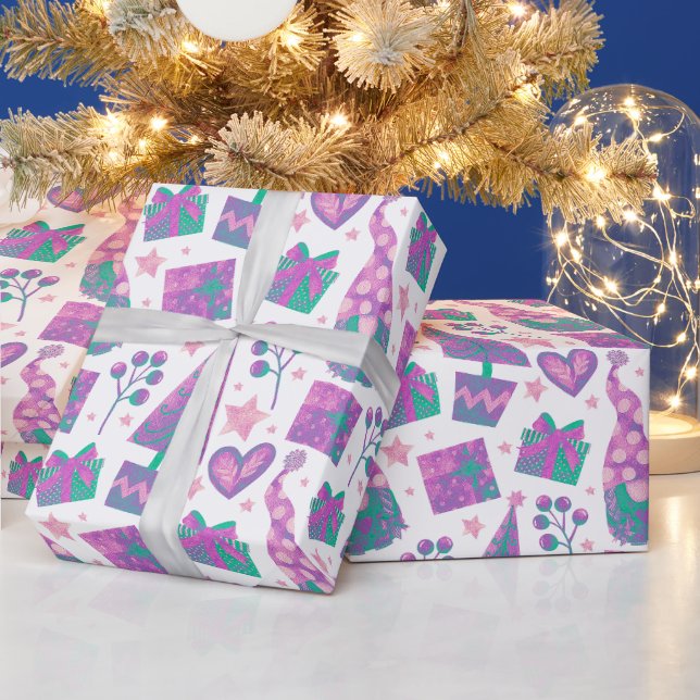 Aquarellfarben Rosa Weihnachtsgrün Weihnachtsgesch Geschenkpapier (Feiertage)