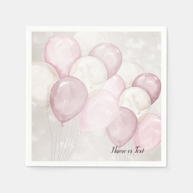 Aquarellfarben Rosa Weißballons Party Serviette (Vorderseite)