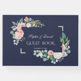 Aquarellfarben Rosa Weiße Blume Grüne Rahmen Hochz Gästebuch