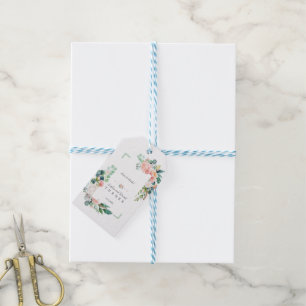Aquarellfarben Rosa Weiße Blume Grüne Rahmen Hochz Geschenkanhänger