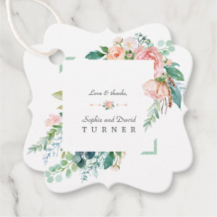Aquarellfarben Rosa Weiße Blume Grüne Rahmen Hochz Geschenkanhänger