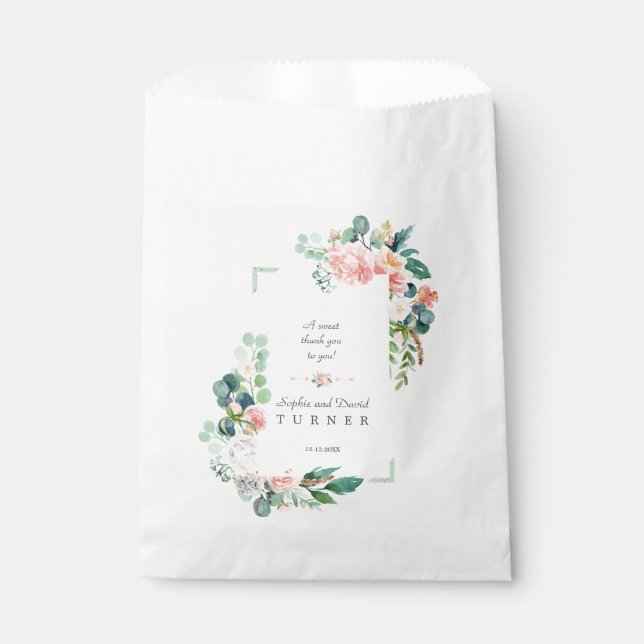 Aquarellfarben Rosa Weiße Blume Grüne Rahmen Hochz Geschenktütchen (Vorderseite)