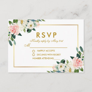 Aquarellfarben Rosa Weißes Gold Hochzeit RSVP Pk Karte