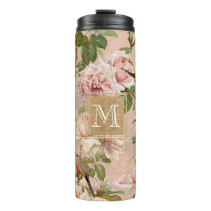 Aquarellfarben, rosafarben, Vintages Monogramm Thermosbecher