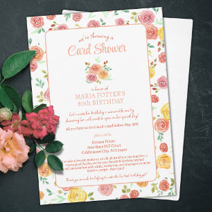 Aquarellfarben-Rose 80. Geburtstagskartendusche Einladung