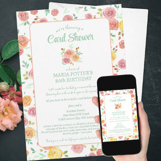 Aquarellfarben-Rose 80. Geburtstagskartendusche Einladung