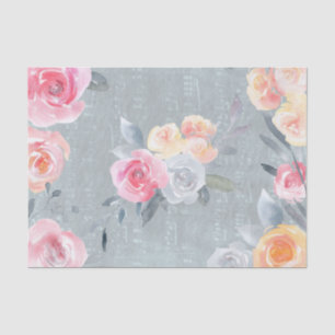 Aquarellfarben-Rose auf blauen, alten Musikblattte Seidenpapier