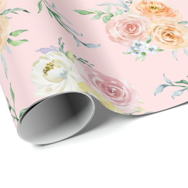 Aquarellfarben-Rose auf rosafarbenem Wrapping Pape Geschenkpapier (Rolleneckpunkt)