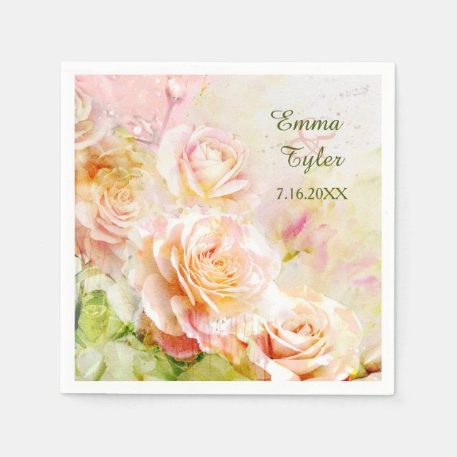 Aquarellfarben Rose Blumenpapier Napkins Serviette (Vorderseite)