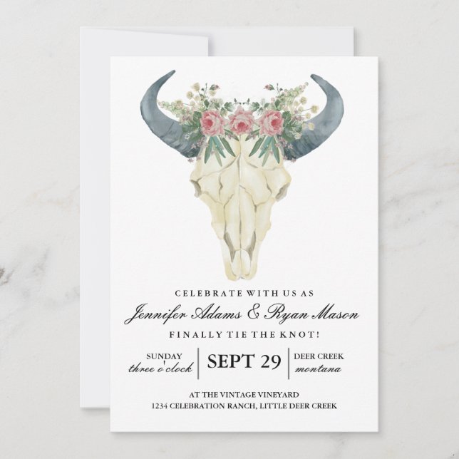 Aquarellfarben Rose Bohemische Hochzeitseinladung Einladung (Vorderseite)