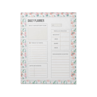 Aquarellfarben Rose Bouquet Tägliche Planerseiten Notizblock