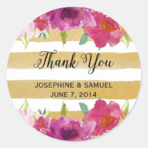 Aquarellfarben-Rose Danke, dass Sie rund Sticker s