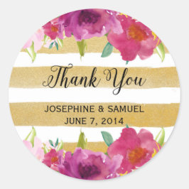 Aquarellfarben-Rose Danke, dass Sie rund Sticker s