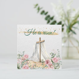 Aquarellfarben Rose Eukalyptus Er ist Christlich R Feiertagskarte