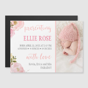 Aquarellfarben Rose Foto Geburtshinweis Magnet